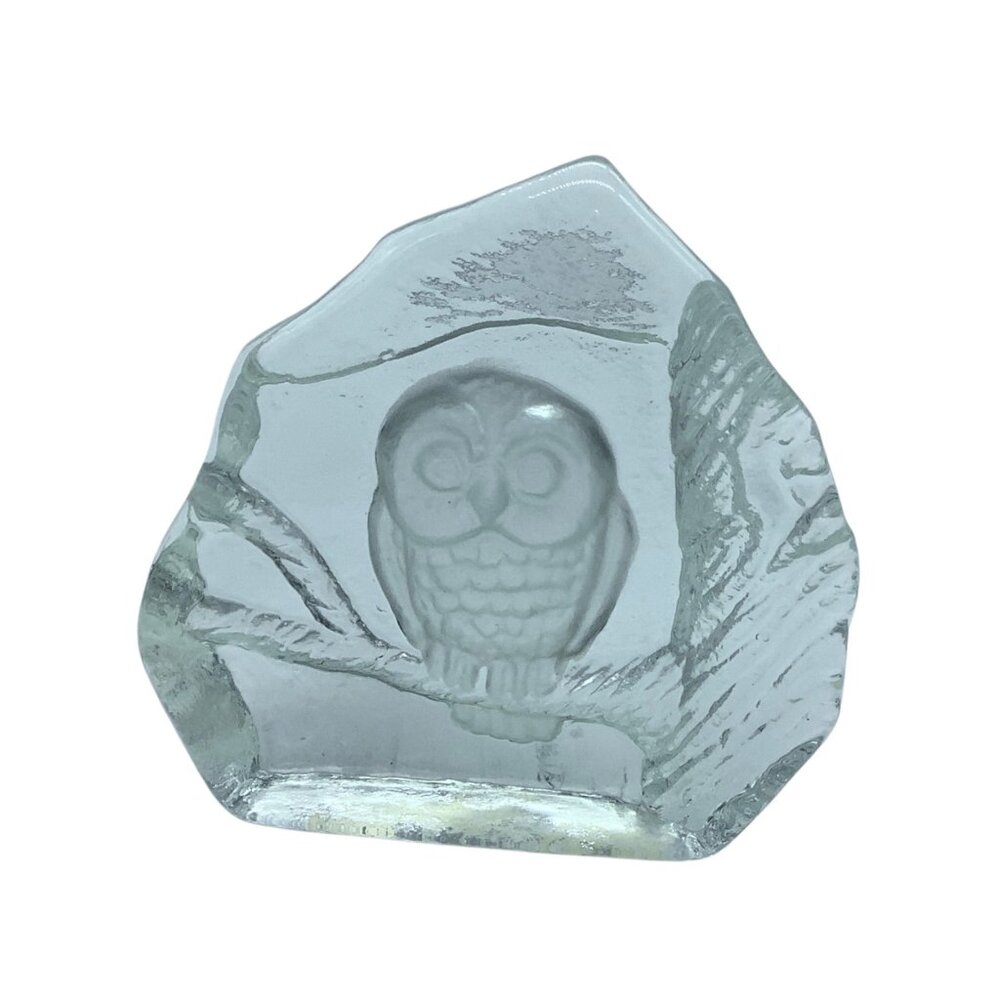 Kelonia Canadian Art Glass Paperweight Owl Figurine Paperweight‎ 4”x4” Hand Made